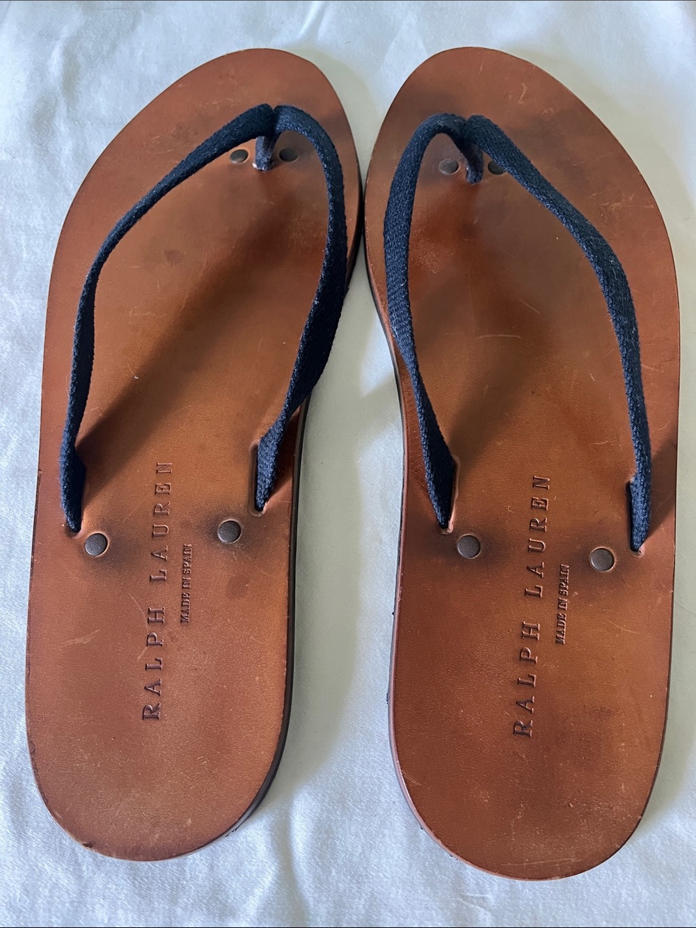 Ralph Lauren Brown Leather Flip Flops with black Straps